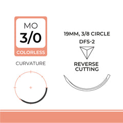 DemeCAPRONE, Poliglecaprone 25` Suture, Synthetic Absorbable, DFS-2, 19mm, 3/8 Circle, Reverse Cutting Needle, Colorless, USP Size 3-0, 27 inches, (70cm)