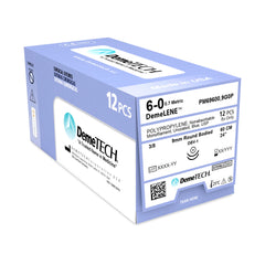 DemeLENE, Polypropylene Suture, Synthetic Non-absorbable, DBV-1, 9mm, 3/8 Circle (DOUBLE), Round Bodied Needle, Blue, USP Size 6-0, 24 inches, (60cm)