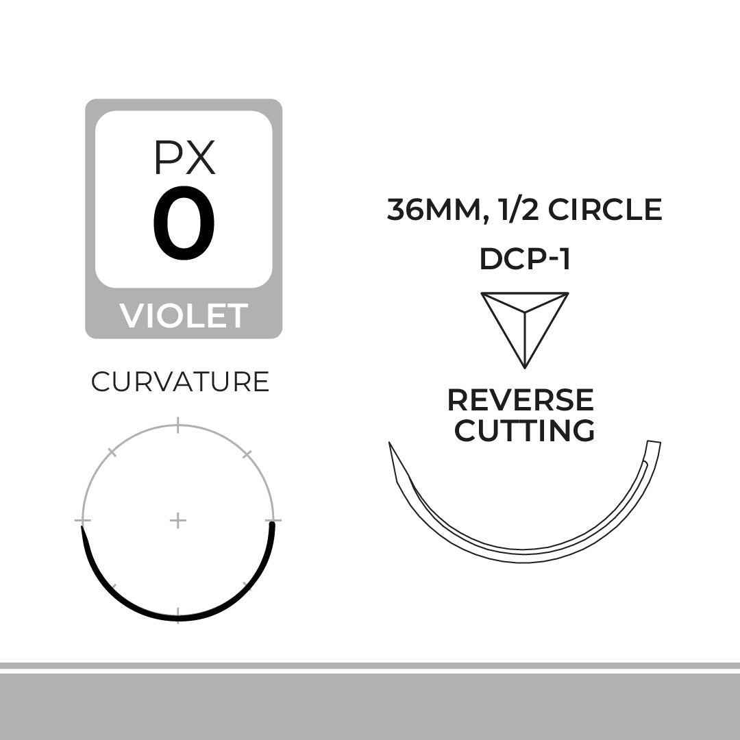 DemeDIOX, Polydioxanone Suture, Synthetic Absorbable, DCP-1, 36mm, 1/2 Circle, Reverse Cutting Needle, Violet, USP Size 0, 27 inches, (70cm)