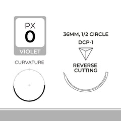 DemeDIOX, Polydioxanone Suture, Synthetic Absorbable, DCP-1, 36mm, 1/2 Circle, Reverse Cutting Needle, Violet, USP Size 0, 27 inches, (70cm)
