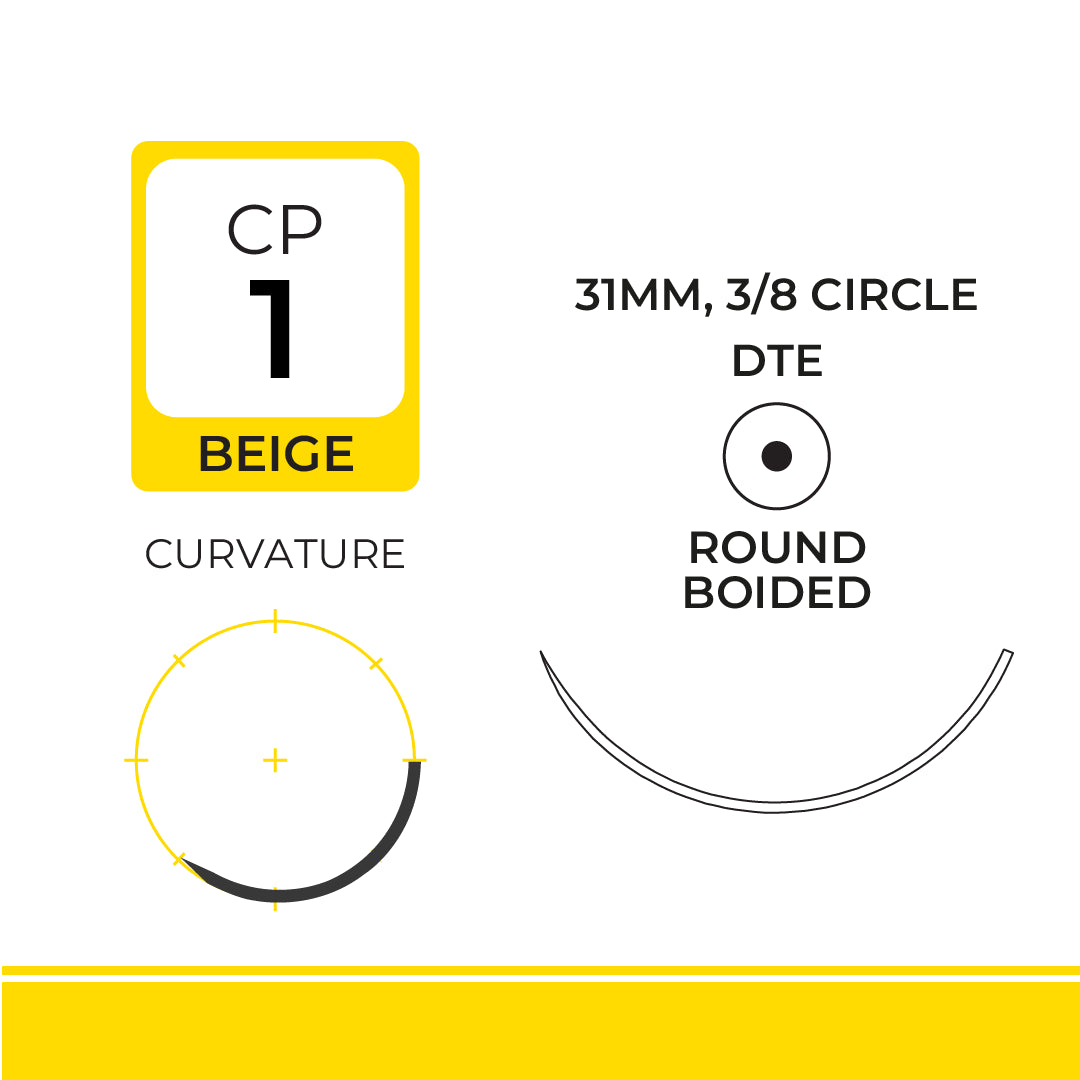 DemeGUT Plain, Plain Catgut Suture, Absorbable, DTE, 31mm, 3/8 Circle, Round Bodied Needle, Beige, USP Size 1, 27 inches, (70cm)
