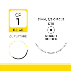DemeGUT Plain, Plain Catgut Suture, Absorbable, DTE, 31mm, 3/8 Circle, Round Bodied Needle, Beige, USP Size 1, 27 inches, (70cm)