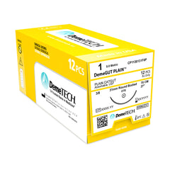DemeGUT Plain, Plain Catgut Suture, Absorbable, DTE, 31mm, 3/8 Circle, Round Bodied Needle, Beige, USP Size 1, 27 inches, (70cm)