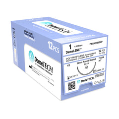 DemeLENE, Polypropylene Suture, Synthetic Non-absorbable, DCT-1, 36mm, 1/2 Circle, Round Bodied Needle, Blue, USP Size 1, 30 inches, (75cm)