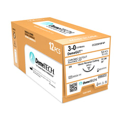 DemeGUT, Chromic Catgut Suture, Absorbable, DFS-2, 19mm, 3/8 Circle, Reverse Cutting Needle, Brown, USP Size 3-0, 30 inches, (75cm)