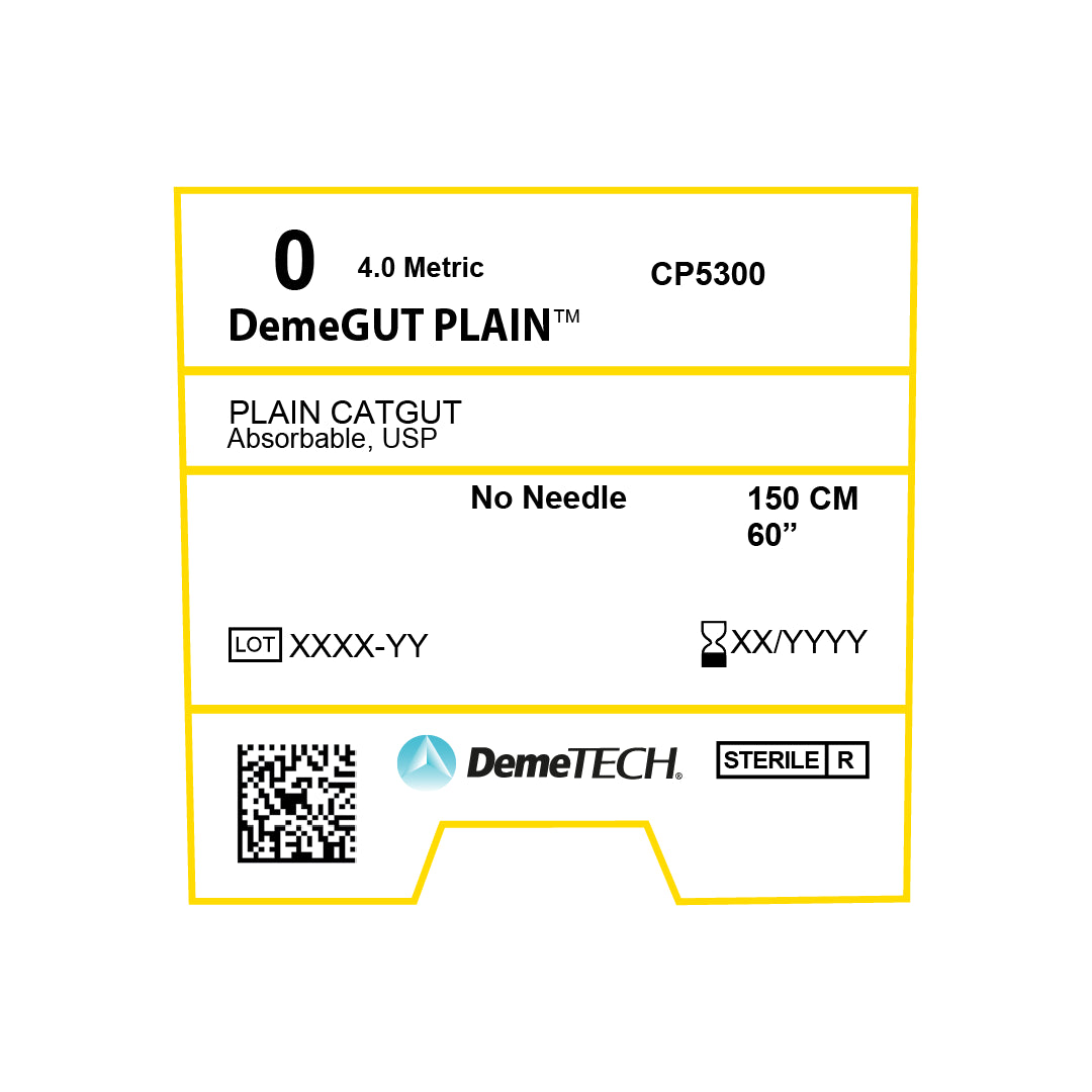 DemeGUT Plain, Plain Catgut Suture, Absorbable, , No Needle, Beige, USP Size 0, 60 inches, (150cm)