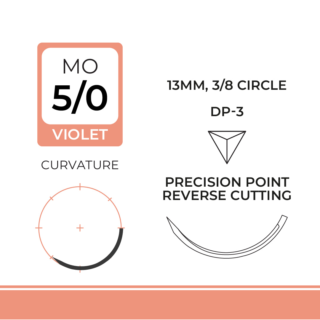 DemeCAPRONE, Poliglecaprone 25` Suture, Synthetic Absorbable, DP-3, 13mm, 3/8 Circle, Precision Point Reverse Cutting Needle, Violet, USP Size 5-0, 18 inches, (45cm)