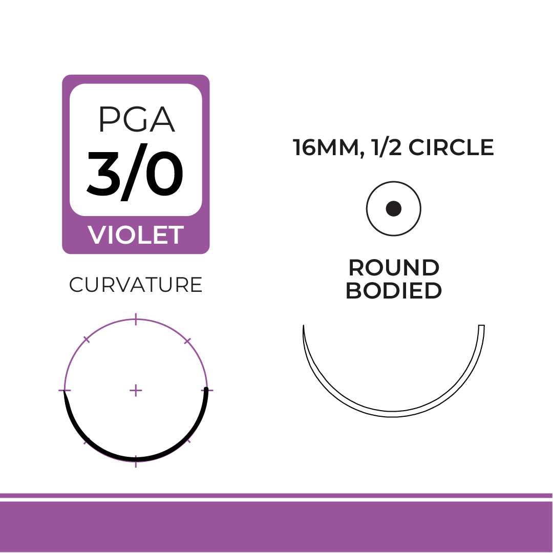 DemeSORB, Polyglycolic Acid Suture, Synthetic Absorbable, , 16mm, 1/2 ...