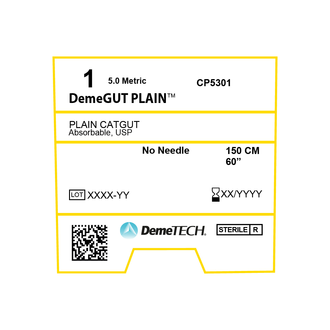 DemeGUT Plain, Plain Catgut Suture, Absorbable, , No Needle, Beige, USP Size 1, 60 inches, (150cm)