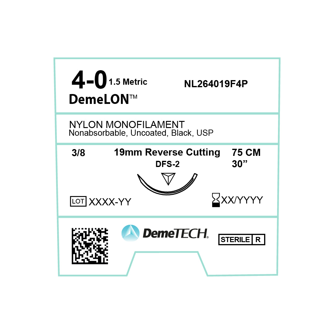 DemeLON, Nylon Monofilament Suture, Synthetic Non-absorbable, DFS-2, 1 ...