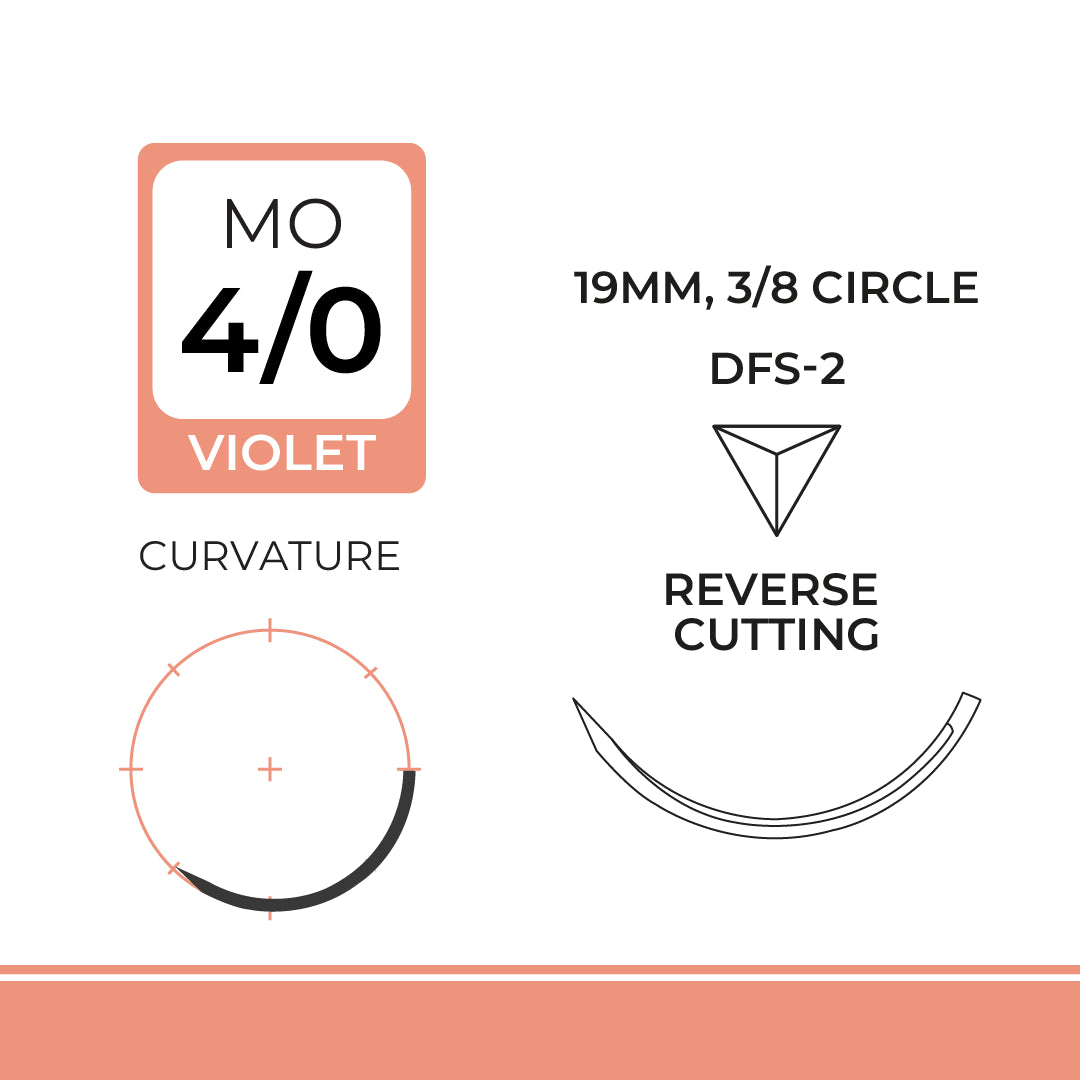 DemeCAPRONE, Poliglecaprone 25` Suture, Synthetic Absorbable, DFS-2, 19mm, 3/8 Circle, Reverse Cutting Needle, Violet, USP Size 4-0, 30 inches, (75cm)