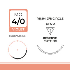 DemeCAPRONE, Poliglecaprone 25` Suture, Synthetic Absorbable, DFS-2, 19mm, 3/8 Circle, Reverse Cutting Needle, Violet, USP Size 4-0, 30 inches, (75cm)