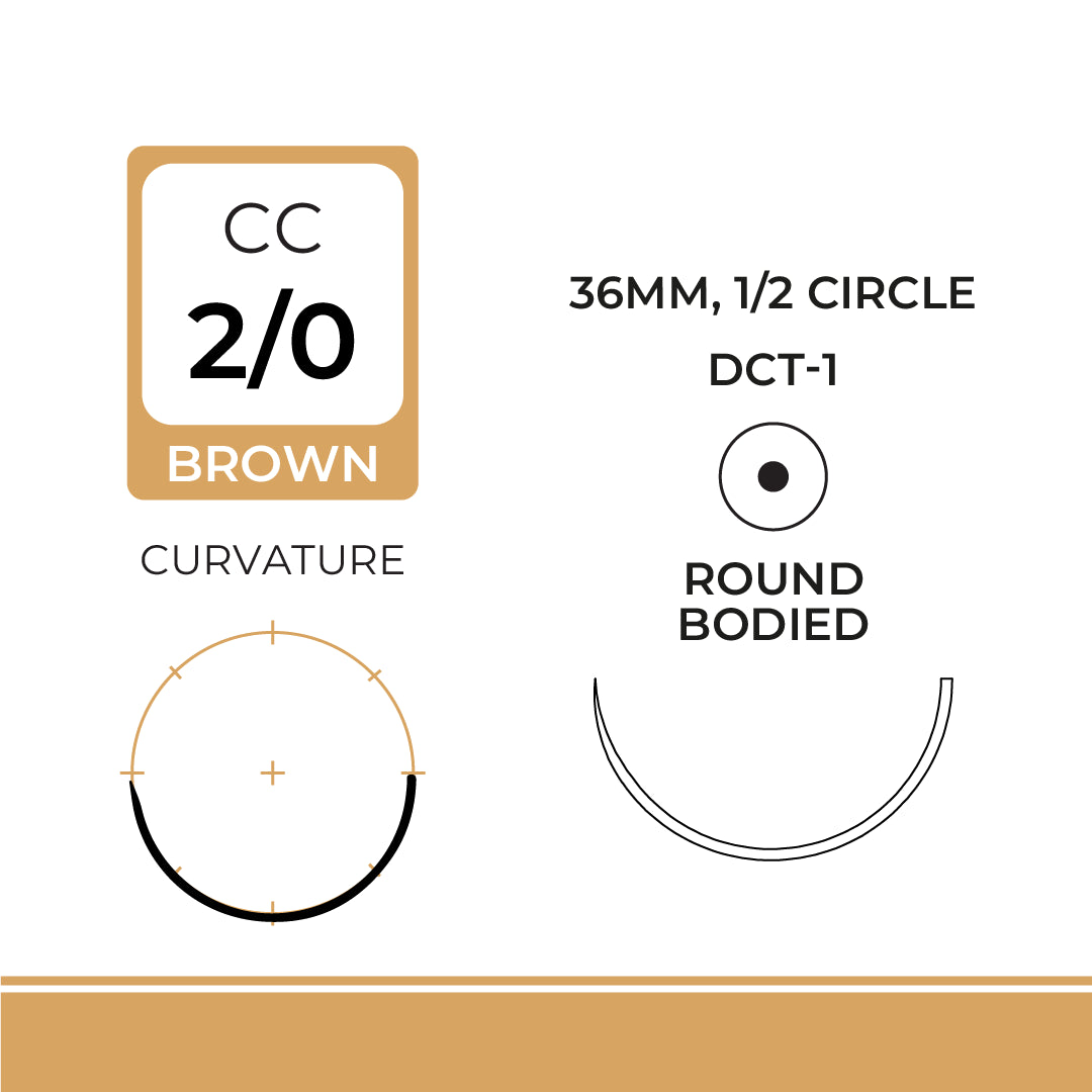 DemeGUT, Chromic Catgut Suture, Absorbable, DCT-1, 36mm, 1/2
